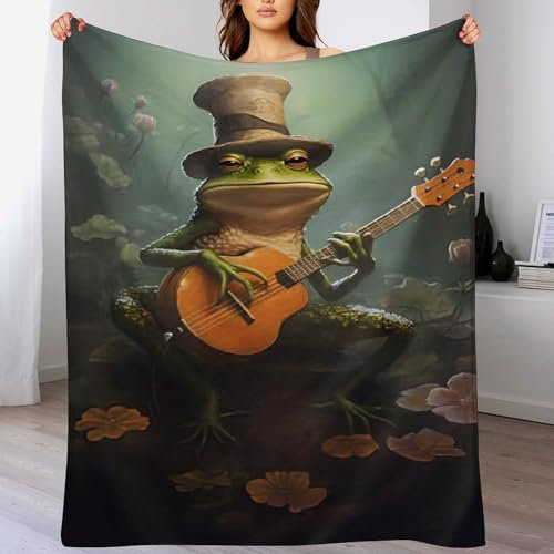 Fleecedecke Frosch spielt Gitarre, Kuschelweiche Flauschige Fleece Decke Für Couch, Sofa, Bett, Verdickte Warme Decke, Plüsch-Mikrofaserschläfchendecke,（150×200cm）