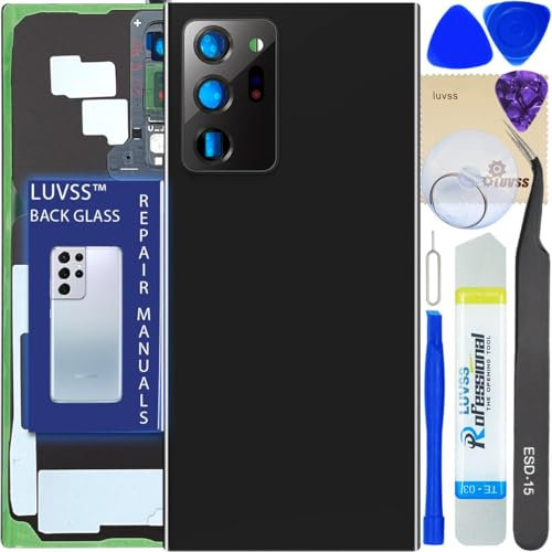 LUVSS Vitre Arrière pour Samsung Galaxy Note 20 Ultra SM-N980B/DS Noir Coque Cache Batterie avec Lentille de Caméra, Adhésifs, Kit Outils, Guide De Réparation