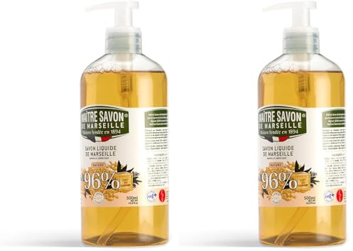Maître Savon de Marseille- Savon de Marseille liquide NATURE - 500ml. 96% d'origine naturelle (Lot de 2)