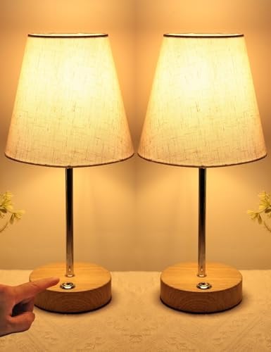 Tischlampe Kabellos, HSLighting Akku Tischleuchte mit Stoffschirm Nachttischlampe stufenlos touch dimmbar Leichtgewichts wiederaufladbar Tischleuchte für Nachttisch Esszimmer Wohnzimmer 31.5cm 3000mah