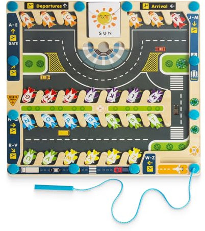 WOODENFUN Montessori Spielzeug Magnetisches Spiel Perle Labyrinth Magnetisches Spielzeug Farbe Passend Lernen Zählen Puzzle Klassifikation Board 3 Jahre+ (Flughafen)