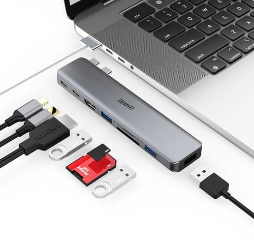 Hub USB C 8-in-2 MacBook Air Pro Adattatore BHHB USB C Hub con 4K HDMI, Thunderbolt, 5Gbps USB C, USB3.0* 2 e porte USB, lettore di schede TF SD Adattatore per MacBook Pro Air M1/M2/M3/2024/2023/2022