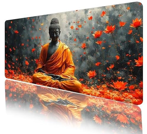 Mauspad Zen Mousepad XXL 1200 x 600 x 3 mm Groß Gaming Mauspad Blume Schreibtischunterlage mit Vernähte Kanten, Anti-Rutsch Mouse Pad für PC, Laptop, für Home Zimmer Office Deko, Geschenke H-843