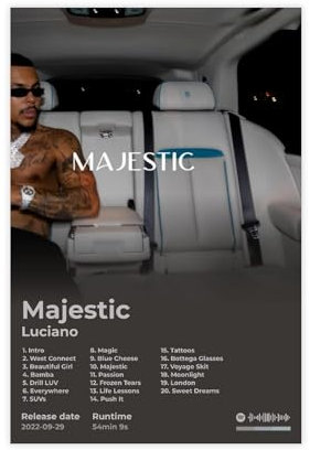 bpoejge Luciano Poster, beliebtes Rapper-Hip-Hop-Musik-Rap-Album, majestätische Cover-Fans, Geschenk, Leinwand-Poster, Schlafzimmer, Dekoration, Landschaft, Büro, Raumdekoration, Geschenk, 40 x 60 cm