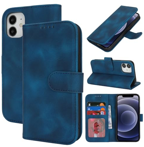 Zouzt Hülle für iPhone 12/12 Pro (6,1), Premium PU Leder, Vintage Blau | Handyhülle mit Kartenfächern, Magnet Klapp Schutzhülle, Stoßfeste TPU-Innenhülle, Frauen Männer, Leather Wallet Phone Case