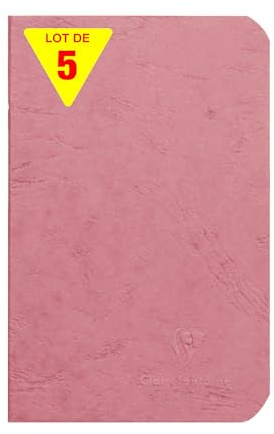 Clairefontaine 734166Cpack - Packung 5x Notizheften Kladde Age Bag, 9x14 cm, 48 Blatt liniert 90g, Einband gekörnt mit Lederstruktur, Altrosa 1 Pack