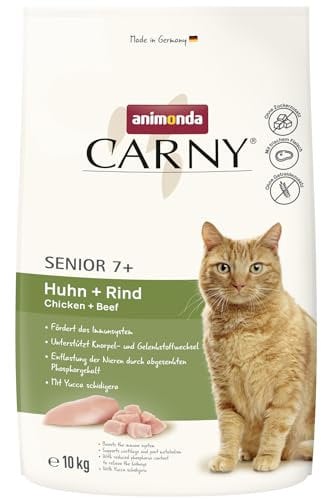 animonda Carny Katzen Trockenfutter Huhn + Rind (1 x 10kg), Trockenfutter für Senior Katzen ohne Zucker und Getreide, mit viel frischem Fleisch