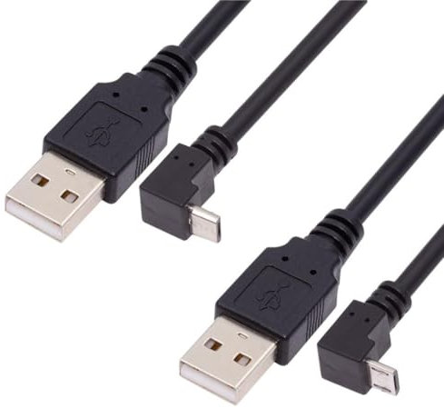 chenyang Lot de 2 câbles USB vers micro USB, USB 2.0 mâle vers micro USB 5 broches mâle, transfert de données, câble d'extension coudé à 90 degrés vers le haut/bas 1,5 m