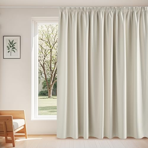 PONY DANCE Tenda Oscurante Termica Isolante Freddo e Caldo per Soggiorno | per Camera da Letto, per Binario a Soffitto, Tre Diversi Metodi di Sospensione, 1 Pezzo L 300 x A 245 CM, Beige Chiaro