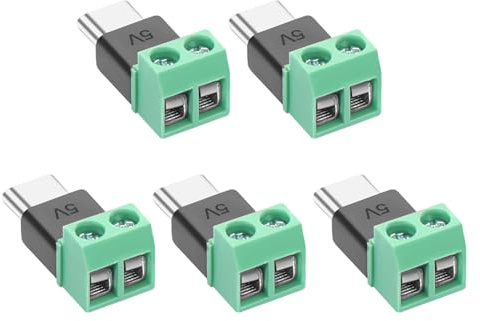 5 Stk Typ C Stecker auf 2 poligen Anschluss, Lötfreie Anschlüsse, 5V 3A, USB C 2Pin Lötfreier Adapter, Crimp Klemmleiste Stecker, Kein Datentransfer, für Tablets, Kameras, Spielzeug, Kleingeräte etc
