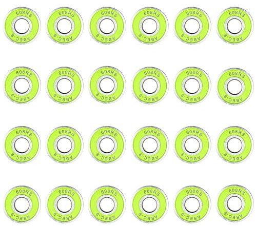 yeeplant 24 Stück ABEC-9 Precision Skateboard Kugellager Set, 608Rs Hochgeschwindigkeitsstahl Kugellager mit grünen Schilden für Longboards, Inlineskates & Roller
