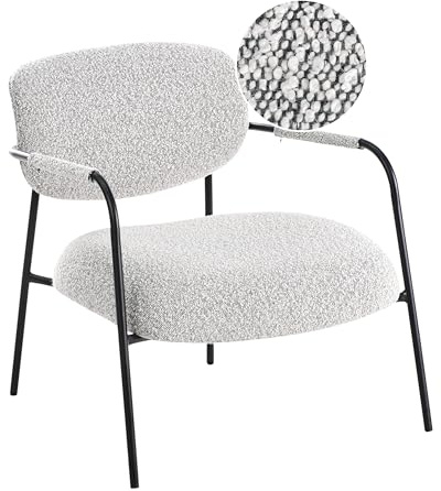 Beliani Upholstered Occasional Accent Armchair Metal Frame Mid Century Modern Seat Black and White Ausvika