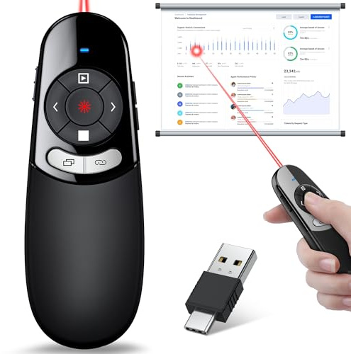 2 in 1 Typ C USB Präsentation Clicker Rotlicht Wireless Presenter Remote PowerPoint Clicker für Computer Präsentationen, Slide Advancer für Mac Laptop