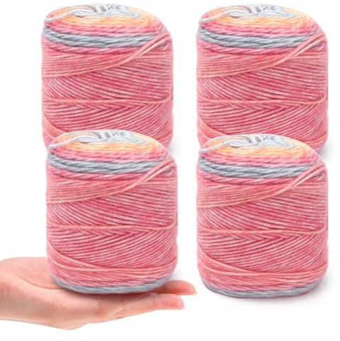 RANJIMA Wolle zum Häkeln, 4 x 100g Farbverlaufsgarn, Wolle Garn Farbverlauf Cupcake Bobbel,Mehrfarbiges Gradient Häkelgarn,245m Super Weich Häkelgarn,Wölle zum Stricken Pullover Schal Decke (Rot Lila)