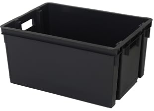 Ondis24 Frankobox Eurobox 50L Schwarz - Boxen Aufbewahrung & Behälter, Stapelbox & Organizer Box 56x41x30 cm - Nestbar, Stapelbar, Führungsschienen - Ideal Für Familien, DIY & Büros