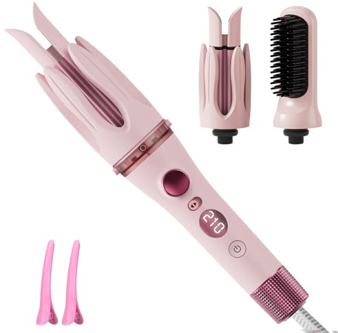 LtYioe 3-in-1 Automatic Curling Wand (1.1 1.25IN Hair Curler&Straightener Brush) 2-Way Rotation & 2-Way Slot, LCD Display, Ceramic Coating, Anti-Scald Auto Shut-Off, Four Temperature for Hair Styling