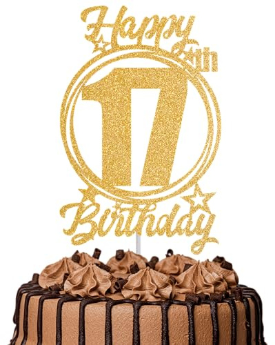 1Pc Happy 17th Birthday Cake Topper – Gold Glitter “Cheers to 17 Years” Decoration | 17 & Fabulous Cake Topper for Women Men | Birthday Party or Anniversary Cake Decor Supplies