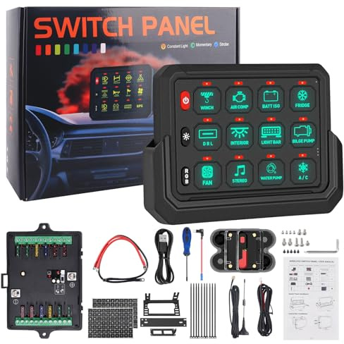 Chelhead 12 Gang Wireless Switch Panel 81M Control with RGB &4 Mode | Toggle Momentary Flash Strobe Rechargeable 12V Switch Panel Waterproof for 12V/24V Truck UTV Boat Marine Offroad SUV Caravan