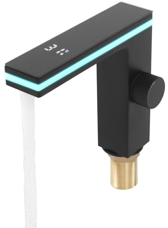 Robinet de salle de bain avec affichage de la température LED - Robinet de salle de bain - Robinet d'évier - Hauteur du bec : 135 mm - Eau chaude et froide - Mitigeur de lavabo pour cuisine (noir)