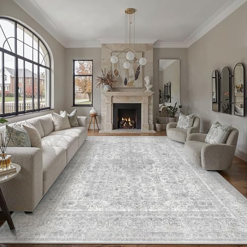 PureCozy Teppich Wohnzimmer 300x400cm Waschbarer Grau Wohnzimmerteppich | Weich Kurzflor Groß XXL Carpet, Rutschfest, Leicht, Schlafzimmer, Esszimmer, Büro, Kinderzimmer