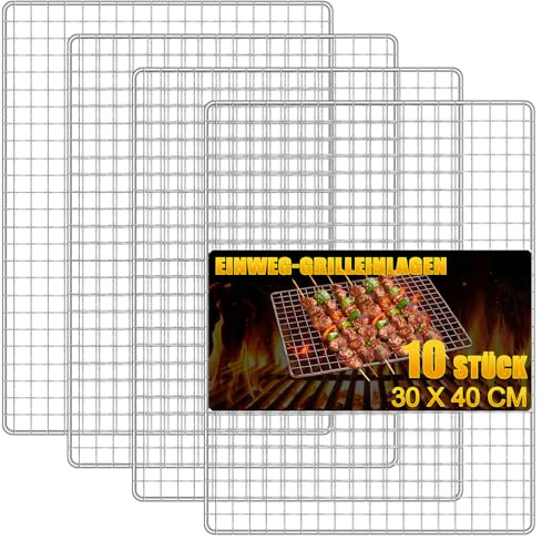 Loppdece 10 Stück Einweg-Grillaufsätze, Einweg-Grillroste, 30 x 40 cm | Grillroste Aus Edelstahl, Robustes Backgestell, for Outdoor, Picknick Und Camping