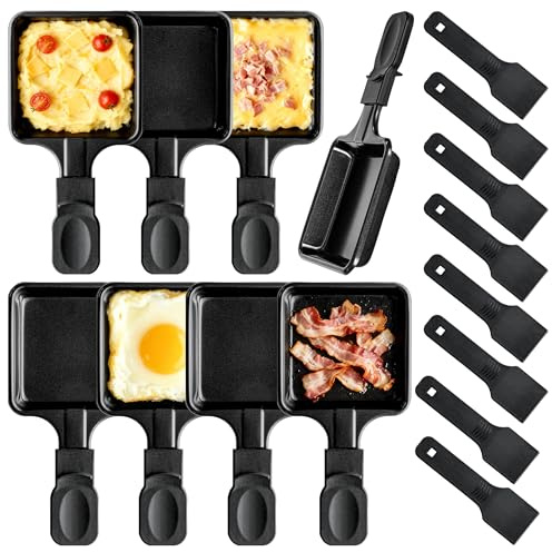 Kosmosta Lot de 8 Poêlons à Raclette Carrés avec 8 Spatules en Nylon, Plateaux en Fer Antiadhésifs, Accessoires de Remplacement pour Appareil à Raclette