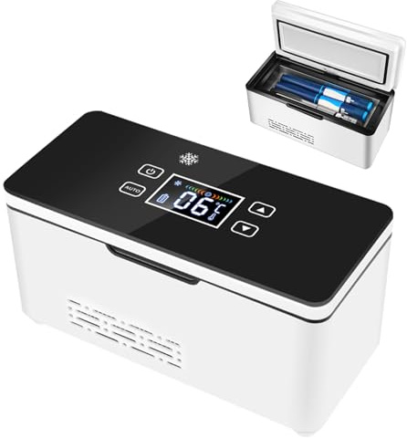 Nevera Insulina Viaje, Nevera Medicamentos Portátil Electrica, 2 a 8 ℃ | Mini Enfriador de Insulina, Temperatura Ajustable, con Dos Baterías de 10200 mAh para Uso en Hogar, Viajes y Automóvil