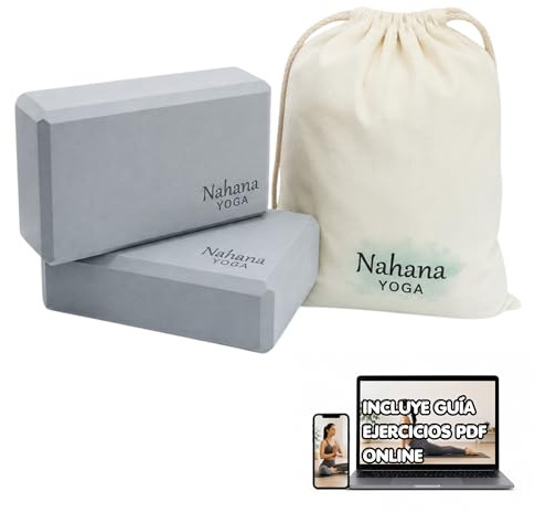 [NAHANA]® Pack de 2 Bloques Yoga de Corcho Natural y Bolsa de Transporte | Ladrillo Yoga de Alta Densidad para Estiramientos, Pilates Kit y Fitness | Yoga Block Ecológico Antideslizante