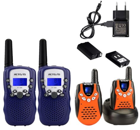Retevis RT388 Walkie Talkie Kinder Bündeln mit RT602 Wiederaufladbare Walkie Talkie, Taschenlampe VOX, Spielzeug 3-12 Jahren für Spielzeug Spy-Gear Geschenke (Blau, 4 STK)