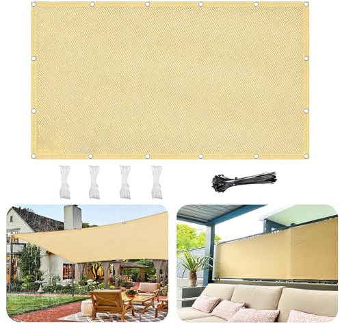 Sonnensegel Wasserdicht Rechteckig mit Ösen 1.8x5M Sonnensegel Multi Farbe und Größe Markisenstoff UV Schutz, Wetterfest Sonnenschutz Terrassenüberdachung Balkonverkleidung -Beige