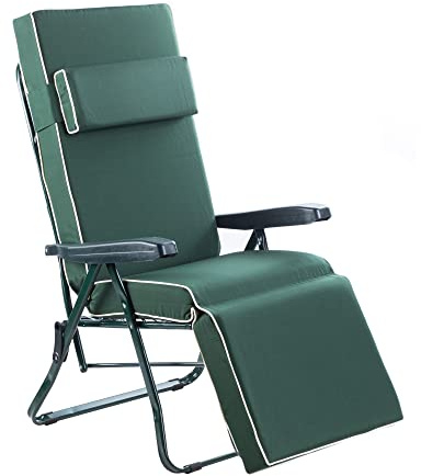 Alfresia Relaxer Garden Chair with Luxury Cushion Headrest Footrest Folding | Charcoal frame steel sprung supports water resistant polyester 107kg max load
