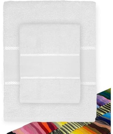 Tex Family, Handtuch-Set aus Frottee mit Aida-Stoff zum Besticken, 2 Stück, ein Handtuch und ein Gästetuch, inklusive Garn - Farbe: weiß