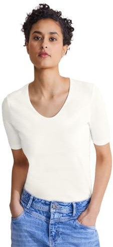 Street One Damen A317665 Basic Kurzarmshirt, Off White, 34