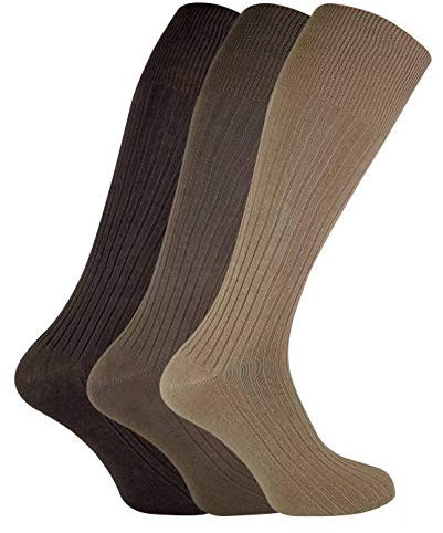 Sock Snob - 3 Pairs Mens Quality Long Knee High Length 100% Cotton Socks (6-11 UK, XLCS Brown)