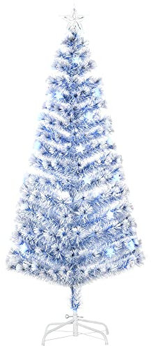HOMCOM 6FT Artificial Fibre Optic Christmas Tree Seasonal Decoration w/LED Lights Pre-Lit Easy Store White Blue
