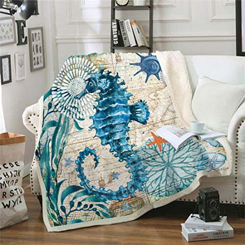 Morbuy Leichte Flanell Decke, 3D Kuscheldecke Sofadecke Bettüberwurf Erhältlich Decke Tagesdecke Decke für Sofa und Bett Falten-beständig Schmusedecke (150x200cm,Seepferdchen)