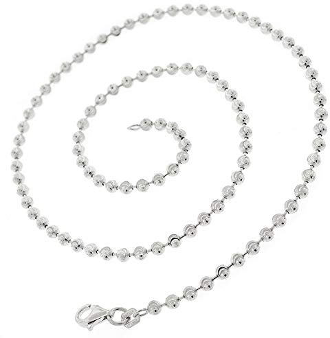 Bling Bling NY Unisex Designer Men Women Silver Finish Skinny 3mm 4mm Moon Cut Bead Ball Chain Rhodium Mooncut Necklace Lobster Claw Clasp 16-36 inch