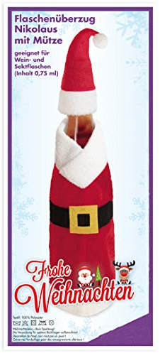 KarnevalsTeufel Flaschenüberzug Nikolaus mit Mütze 2-TLG. Flaschendeko Weihnachten Dekoration Geschenkverpackung