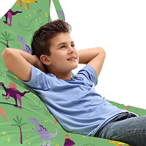 ABAKUHAUS Dino Unicorn Spielzeugtasche Liegestuhl, Skizze und Cartoon-Dinosaurier, Hochleistungskuscheltieraufbewahrung mit Griff, Mehrfarbig Grün