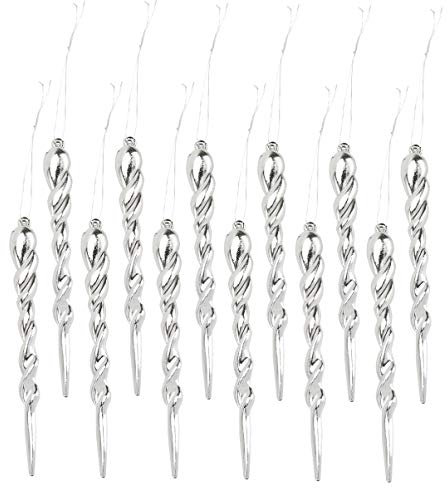 Amosfun 12Pcs Weihnachtsbaum Eiszapfen Ornamente - Verdreht Durchsichtige Plastik Tropfen Hängen für DIY Gartenparty Hochzeit (Silber)