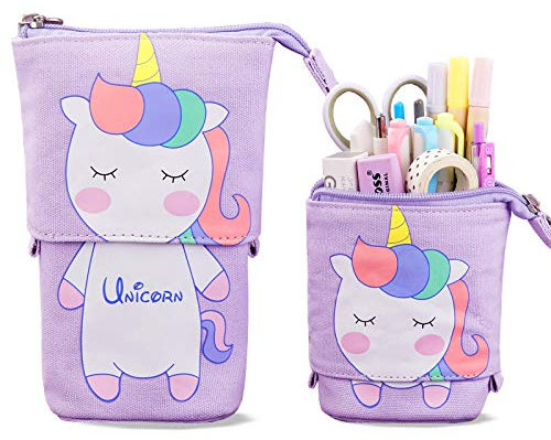 TOYESS Trousse à Crayons Télescopique en Toile Durable avec Motif de Licorne Mignon - Etuis à Crayons pour Garçons Filles Etudiants et Fournitures de Bureau, Violet