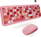 X9 Pink Cute Wireless Keyboard and Mouse Combo - 2.4G Retro Typewriter-Style with Aesthetic Bubble Keys - Colorful Hot Pink Keyboard and Mouse Wireless Combo for PC, Laptop, Windows & Chrome