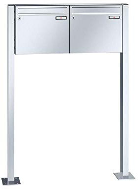 RENZ/Basic B / 2er Freistehende Briefkastenanlage Standbriefkasten / V4A-Edelstahl/Volumen 12 L/mit Fußplatten/Dein-Briefkasten.de