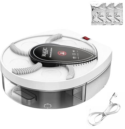 MAGIC SELECT Atrapa Moscas Eléctrico Giratorio 360°.Trampa para Moscas con Batería de 72 h y Cable USB de Carga para Casa, Cocina, Restaurante, Hotel, Bar.