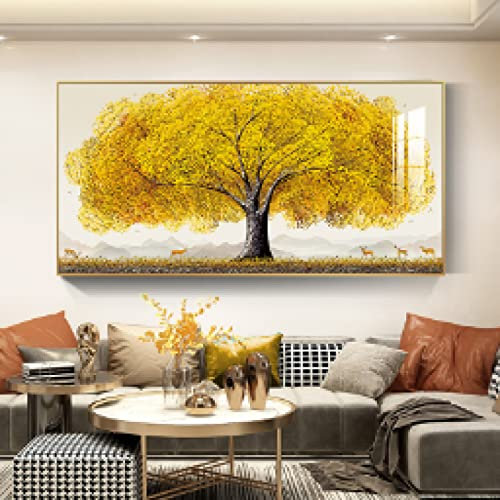 dsdsgog Gelbgold-Geldbaum-Landschaftsposter für Wohnzimmer-Dekoration Malerei Rich Tree Prints Leinwandmalerei Wandkunst Bilder 40x80cm Rahmenlos