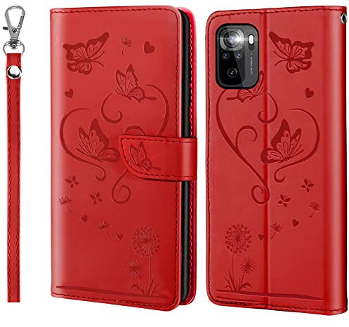 ZZHAO Funda para Xiaomi Redmi Note 10 5G Carcasa con Tapa Cuero PU Flip Case Móvil Cartera Magnético Cover con Soporte y Bolsillo para Tarjetas, para Xiaomi Redmi Note 10 5G, Rojo