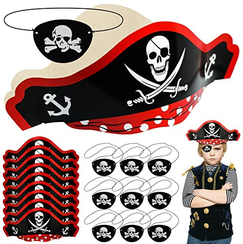 FORYNXHWIN 20 Stück Piratenhut Kinder, Piraten Kindergeburtstag Set mit 10pcs Piratenhut, 10pcs Augenklappe Pirat, Piraten Zubehör für Ostern Halloween Weihnachten Maskerade Piratenparty