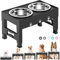 LAKIPETN Elevated Dog Bowls with 2 Stainless Steel Dog Food Bowls 5 Height Adjustable Raised Dog Bowl Stand Non-Slip Dog Feeder Adjusts to 3.1”, 9”, 10”, 11”, 12” Tall for Medium Large Dogs - Black