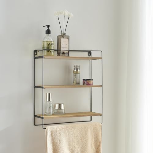 [en.casa] Wandregal Skovbo mit 3 Ablageflächen Wandboard 43 x 37,5 x 11 cm Dekoregal CD-Regal Schweberegal für Wohnzimmer Schlafzimmer Schwarz/Holzfarben