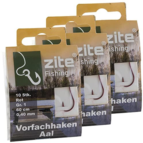 Zite Fishing Aal-Haken Gebunden 30 Stück – Monofile Vorfachschnur Aal-Angeln mit Angelhaken Rot Gr.1 – Angelschnur mit Angelhaken